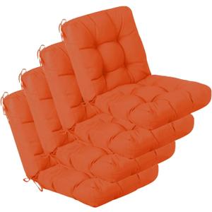 QILLOWAY Outdoor Seat/Back Chair Cushion Tufted Pillow, Spring/Summer Seasonal Replacement Cushions - Pack of 4 (Orange)