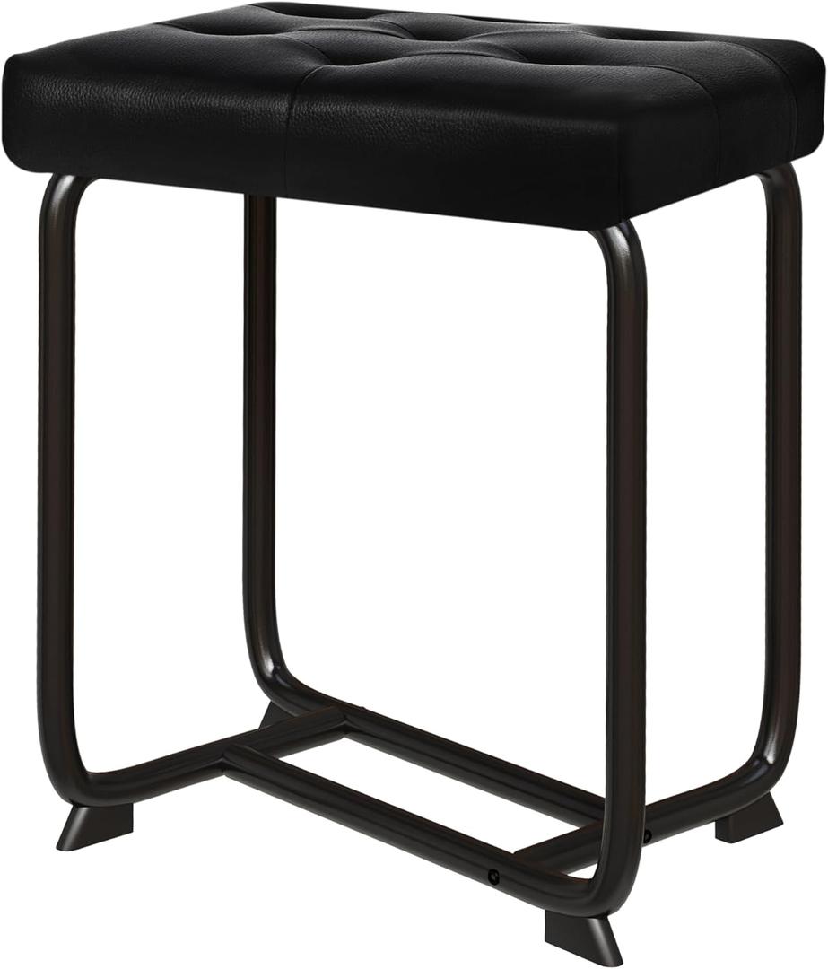BEWISHOME Black Vanity Stool, Leather Vanity Stool, Small Stool Chair for Vanity, Square Ottoman Foot Stool, Makeup Vanity Chairs with Thick Padded Seat for Small Spaces, Bathroom, Bedroom, Entryway