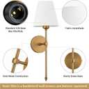 Bsmathom Wall Sconces Sets of 2, Hardwired Classic Brushed Brass Sconces Wall Lighting, Bathroom Vanity Light Fixture with Fabric Shade for Bedroom Living Room Hallway Kitchen, Gold