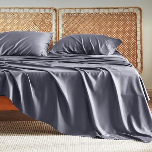 Bedsure California King Sheet, Cooling Sheet, Rayon Derived from Bamboo, Breathable & Soft, Deep Pocket Up to 16 Inches, Hotel Luxury Silky Bedding for Hot Sleepers, Dark Grey, 1 Piece