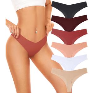 Seamless Underwear Women Pack No Show Thongs For Women Ladies Sexy Panties Underwear Breathable Comfortable 6 Packs (Medium)
