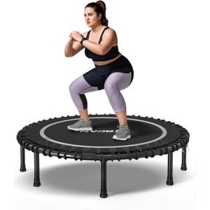 BCAN 48" Adult Fitness Trampoline with Durable Bungees, Stable & Quiet Exercise Rebounder, Great Mini Trampoline for Indoor/ Garden Workout - Silver