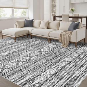 Nakagishi 9x12 Area Rugs Living Room: Washable Large Neutral Soft Rug Stain Resistant Non-Slip Carpet for Men Modern Home Enthusiasts Aged 25-45 - High Traffic Areas - Bedroom Office - Black White