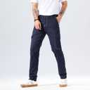 Plaid&Plain Mens Cargo Pants Slim Fit with Contrasting Topstitching and Multi-Pocket (38W x 30L, Navy Blue)