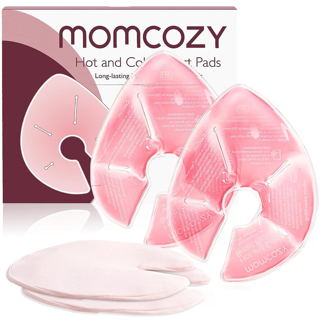 Momcozy Larger Breast Therapy Packs, Hot and Cold Breast Pads with 2 Soft Covers, Breastfeeding Essentials, Postpartum Recovery, 2 Pack, Pink