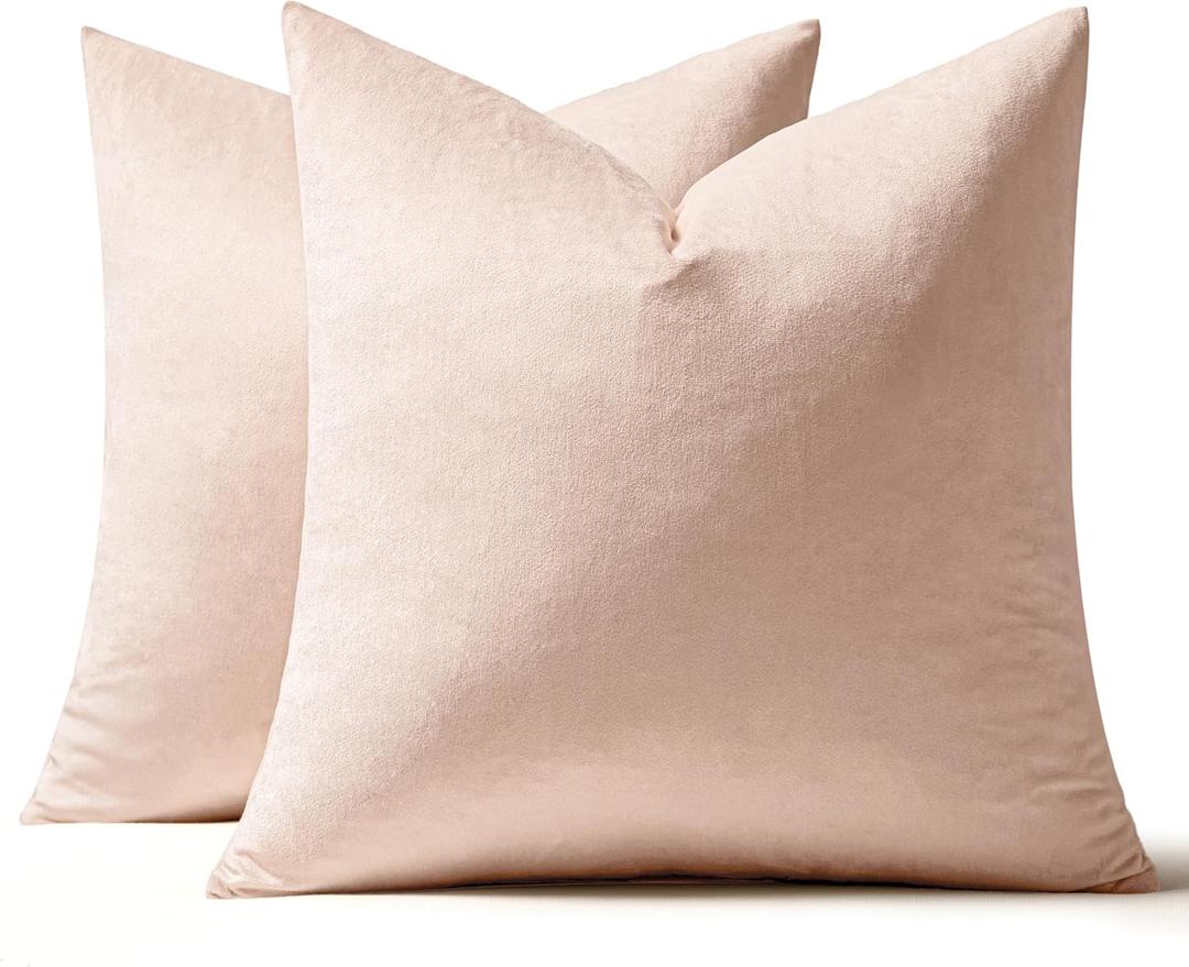 MIULEE Pack of 2 Pillow Covers Velvet Throw Pillow Covers 18x18 Inch Soft Solid Decorative Square Set Cushion Cases for Spring Couch Sofa Bedroom, Pink
