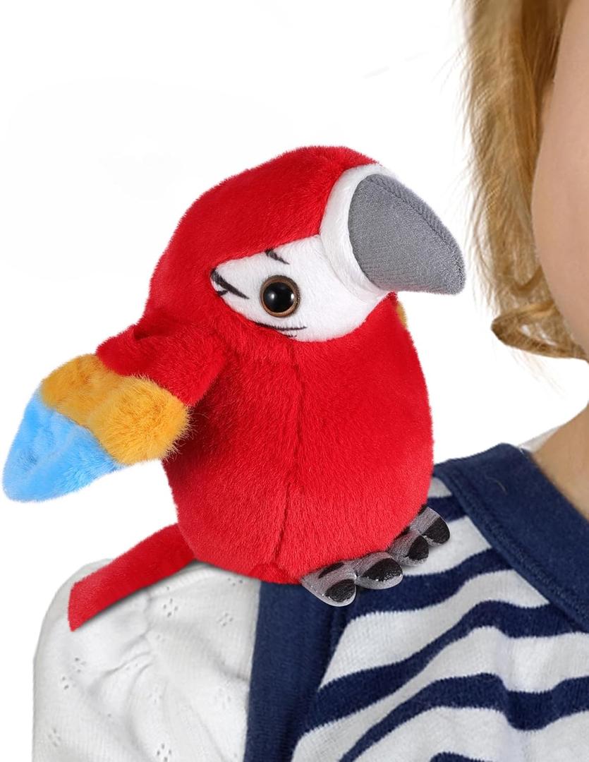 Roicaholy Shoulder Plush Parrot Magnet, Magnetic Shoulder Parrot, Bird Stuffed Animal Pirate Costume Accessories Cosplay Prop for Halloween (Red)