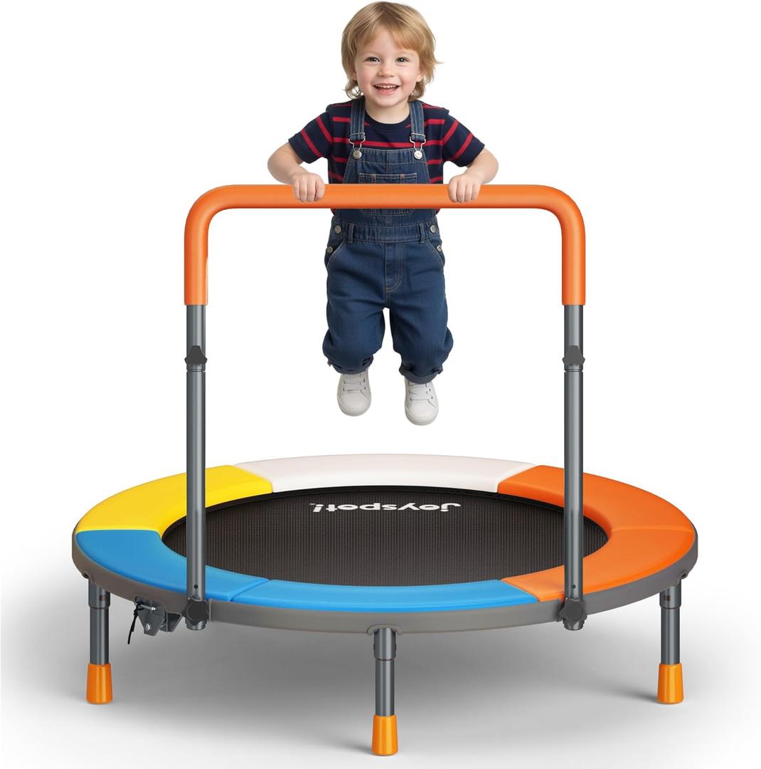 JOY SPOT! Premium 3FT Foldable Toddler Trampoline for Kids Ages 1-6, 36 Inch ASTM Certified Mini Trampoline with Adjustable Handle, 100 lbs Capacity, Quiet Elastic Bands, Safe for Indoor Outdoor Use