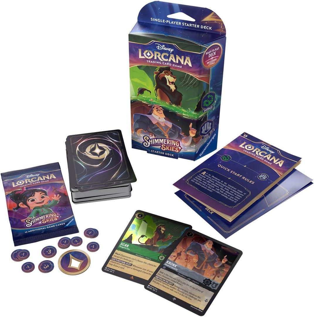 Ravensburger Disney Lorcana TCG: Shimmering Skies - Emerald & Steel Single-Player Starter Deck | Engaging Gameplay | Over 200 Original Disney Artworks | Ideal for Ages 8+