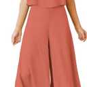 ROYLAMP Women's Summer 2 Piece Outfits Round Neck Crop Basic Top Cropped Wide Leg Pants Set Jumpsuits (Orange, M)