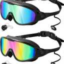Rantizon Swim Goggles 2 Pack, Wide View Anti Fog&UV Swimming Goggles for Audlt, No Leaking Pool Accessories for Men Women Kid (Large for Adults, Aqua & Birght Rose)