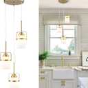 Brass 3-Light Pendant Lighting, Adjustable Cluster Hanging Light Fixture with Milk Glass Shade, Modern Pendant Light for Kitchen Island Dining Room Bar, 3-Light-Round Base