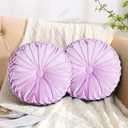 HIG Set of 2 Decorative Round Pleated Throw Pillows,Classy Accent Pumpkin Throw Pillows with Center Button,Vintage Velvet Floor Pillows for Sofa Vanity Chair Bed,Light Purple,14.7" Diameter(Ripple)