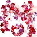 66 Ft Heart Tinsel Garland, Red Pink White Metallic Garland Shining Ceiling Hanging Wedding Decorations for Party Anniversary Indoor Supplies