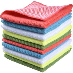 SINLAND Microfiber Dish Cloth for Washing Dishes Towels Rags Best Kitchen Washcloth Cleaning Cloths with Poly Scour Side -Used for Plates, Bowls and Dishes, 5 Color Assorted 12inchx12inch 10pack