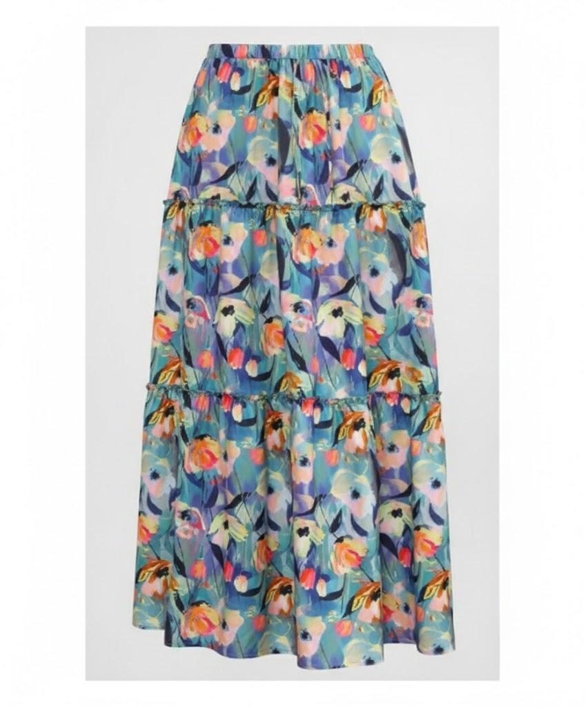 POPZONE Women Maxi Skirt Floral Boho Tiered Fall Summer Flowy Skirts Casual High Waist Long Skirts for Women (Medium)