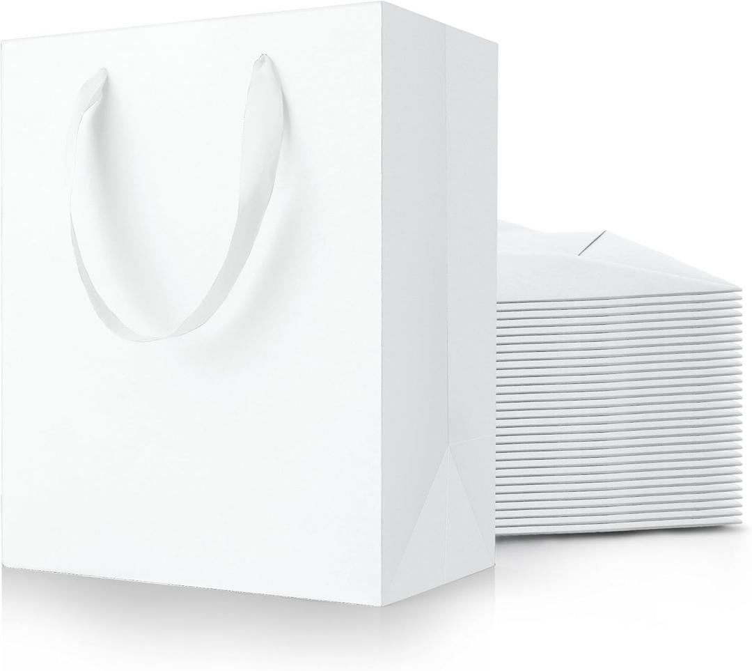 MOXARYSU White Gift Bags With Handles: 8x5x10 Inch 30pcs Medium Paper Gags Bulk For Birthday Wedding Party Shopping