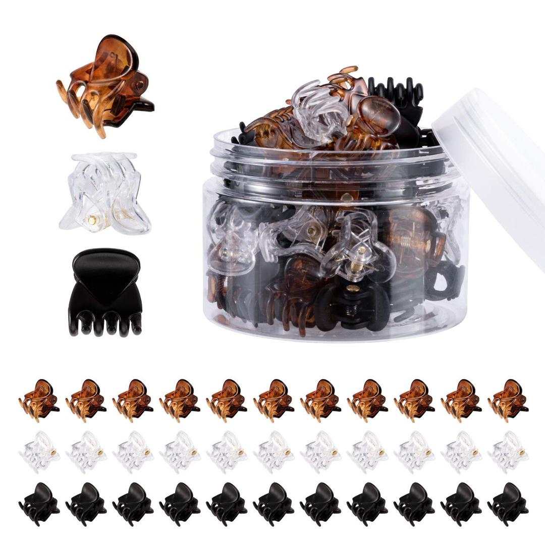 YOHAMA 36 Pcs Durable Mini Hair Claw Clips, Great for Design Kids and Adult Hairstyles, Decroation Buns, Pining Bangs, Strong Grip, Multifunction Clamp Clips.(3 Colors) (Black+Clear+Brown)