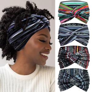 IVARYSS Extra Wide Boho Headbands for Women Non-Slip, 7'' Large Twist Knotted Stretchy Wraps Head Bands Hair Accessories, 4 Pack