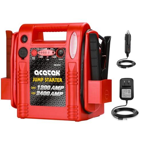 12V / 24V Jump Starter, acetek 2400/1200 Peak Amp Battery Jump Starter for Truck Car Tractor Excavator, Heavy Duty Jump Box Battery Pack with USB and DC Output