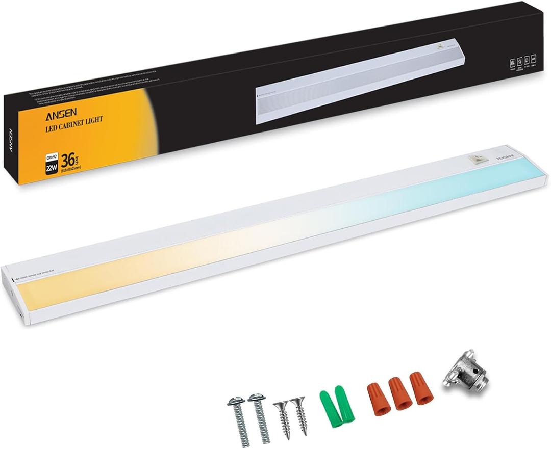 Ansen Hardwired Under Cabinet Lighting, 36in 22W LED Light for Kitchen/Closet, 1426lm, CRI>92, R9>90, Dimmable, 3 Color Temperature, 3000K/4000K/5000K(Warm White, Cool White, Daylight)