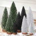 9Pcs Mini Christmas Trees Christmas Decor Artificial Christmas Decorations with 4 Sizes, Christmas Tree Bottle Brush Trees Christmas Table Decorations (Green Silver Black)