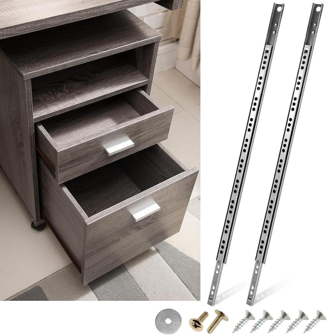 4pcs Ball Bearing Drawer Slides 16 Inch / 406mm, 2 Fold Metal Drawer Tracks, Two Way Slide Track Rail Glides with Mounting Screws - 0.67 Inch Wide