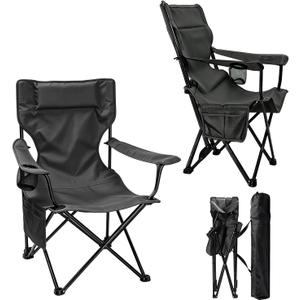 Camping Chairs 2Pack Beach Outdoor Chair for Adults Folding Lawn Chair with Cup Holder, Adjustable Backrest and Carry Bag Included for Tailgating, Beach, Fishing（Black）, 18.7 x 18.7 x 33.5 inches