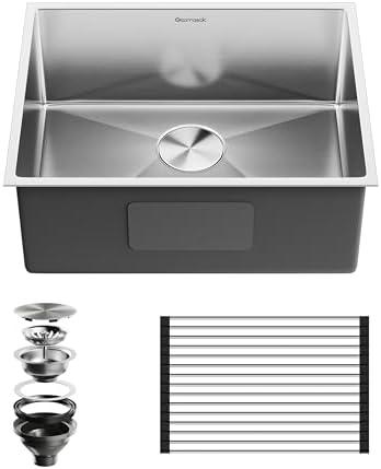 Stainless Steel Kitchen Sink, 24 x 19 x 9 Inch Undermount Kitchen Sink, Kitchen Sinks, Single Bowl Kitchen Sink, 16 Gauge Brushed Nickel Kitchen Sink, Bar Sink & Rv Sink, 9 Inch Depth