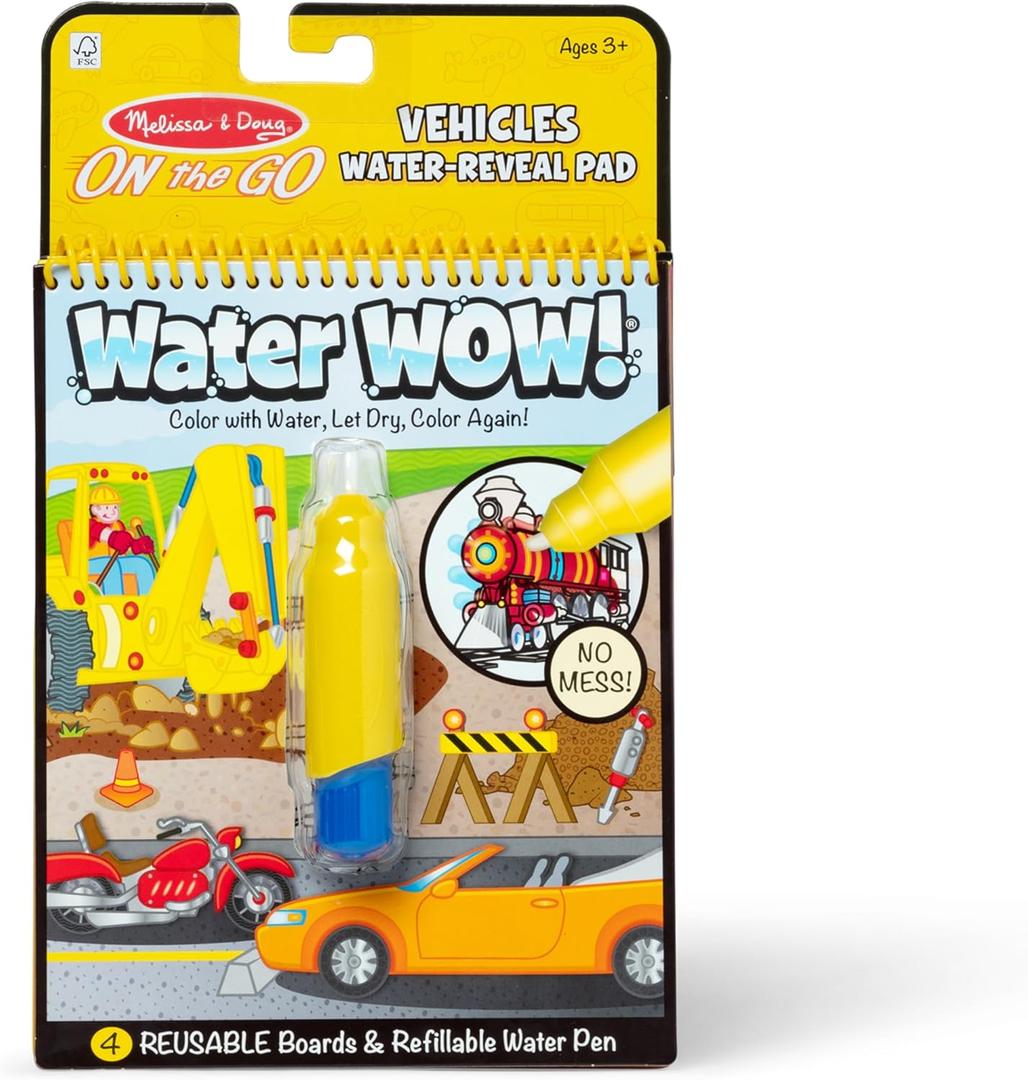 Melissa & Doug On The Go Water Wow! Mess Free Coloring Book, Reusable Water-Reveal Activity Pad, Vehicles, Travel Toys, Party Favors, for Toddlers & Kids Ages 3+ - FSC Certified, 10.0 X 6.0 X 1.25