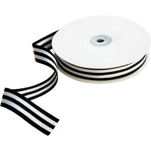 Striped Fabric Grosgrain Ribbon 3/4 Inch Wide 25 Yards Black Black and White Striped Ribbon for Bouquet Festival Gifts Wraps Supplies Craft Trim Embellishments Decoration Hair Bow