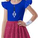 Girls Kids Zombies Dress Costume Daywalker Dresses with Wristband Outfits Set (9-10 Years, Rose)