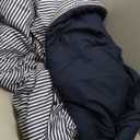 Wake In Cloud - Striped Comforter Set, Ticking Stripe Vertical Pinstripe Neutral Farmhouse Pattern Printed, Soft Lightweight Bedding, 3 Pieces, Navy Blue, Full Size