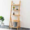 Maydear Bamboo Ladder Shelf Bookcase, 5-Tier Leaning Bookshelf Free Standing Organizer Storage Shelves for Living Room, Bedroom, Kitchen, Home Office, Balcony, Natural Wood