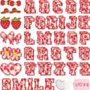 Letter Patches Self-Adhesive for Girls Backpack: Kingsow 64Pcs Strawberry Patch Stickers A-Z Alphabet Applique - Preppy Cute Fabric Letters Patches Stick on Clothing Hats Bags DIY Crafts