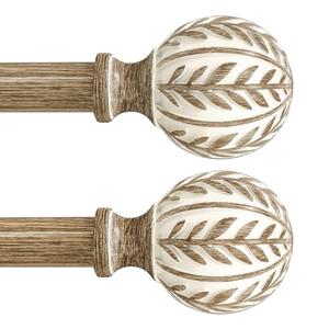 QDWIS 2 Pack Boho Wood Curtain Rods for Windows 66 to 120 inch,1" Adjustable Heavy Duty Window Curtain Rod with Imitation Wood Grain Finials,Rustic Decorative Drapery Rods Set 36-120'',Weathered Wood