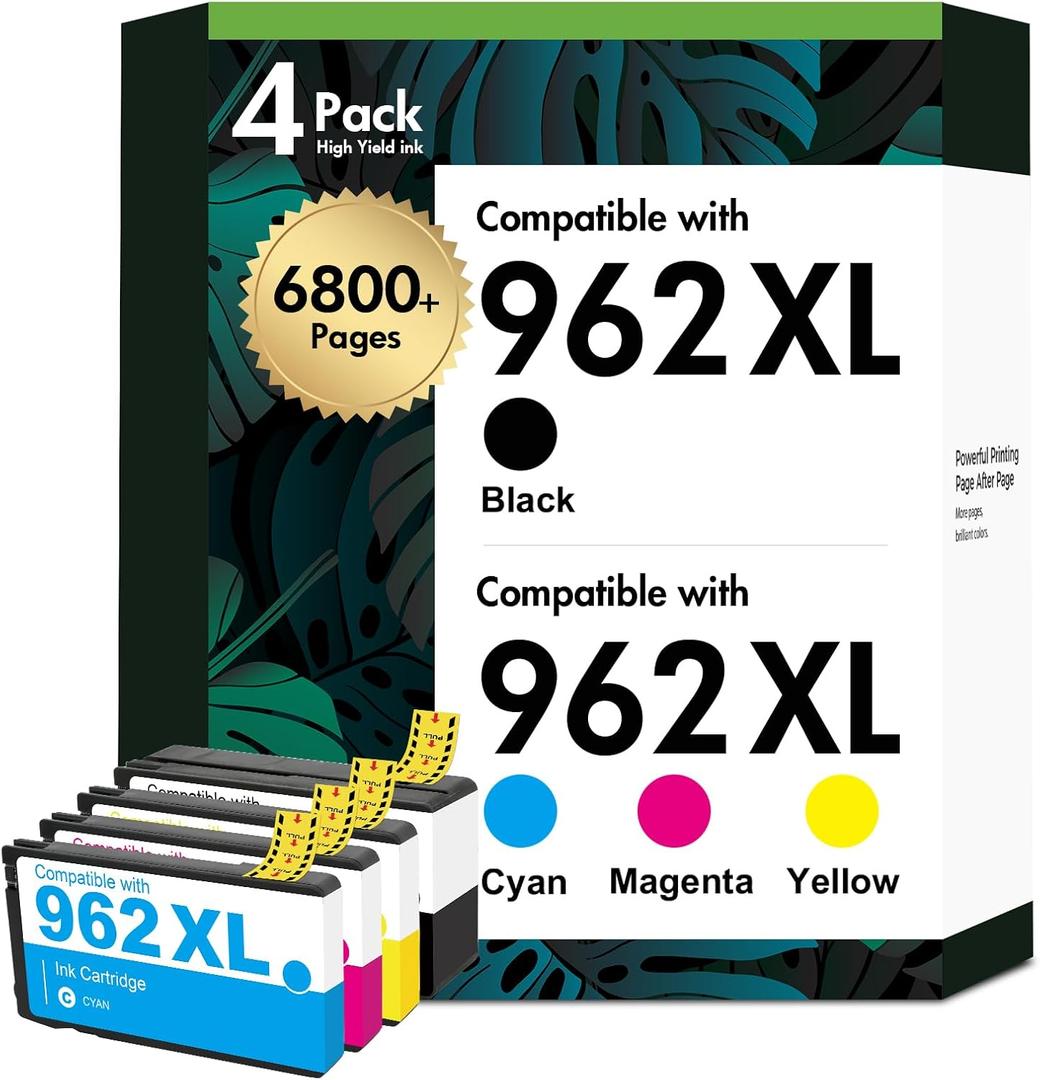 962XL Ink Cartridges Combo Pack Replacement for HP Ink 962 962XL Black and 962 Color Work for HP Officejet Pro 9010 9020 9015 9025 9018 Printers for HP 962, 4Pack