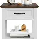 End Table with Drawer, Side Table for Spaces, 2 Tiers Storage Shelves with Dresser, Bedside Tables Nightstands for Living Room, Bedroom, Dorm, White