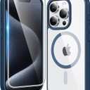 FNTCASE for iPhone 15 Pro-Max Case: Clear Magnetic Phone Cases with Screen Protector Compatible with Magsafe Slim Anti Yellowing Rugged Shockproof Protective Transparent Cell Phone Cover (B-Blue)