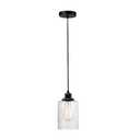 GLOBE Electric 60542 Annecy 1-Light Plug-in or Hardwire Pendant Light, Dark Bronze, Seeded Glass Shade, 15ft Black Fabric Cord, in-Line On/Off Switch, Bulb Not Included