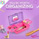 Caboodles Pretty in Petite Makeup Box, Two-Tone Purple Sparkle on Pink Sparkle, Hard Plastic Organizer Box, 2 Swivel Trays, Fashion Mirror, Secure Latch for Safe Travel