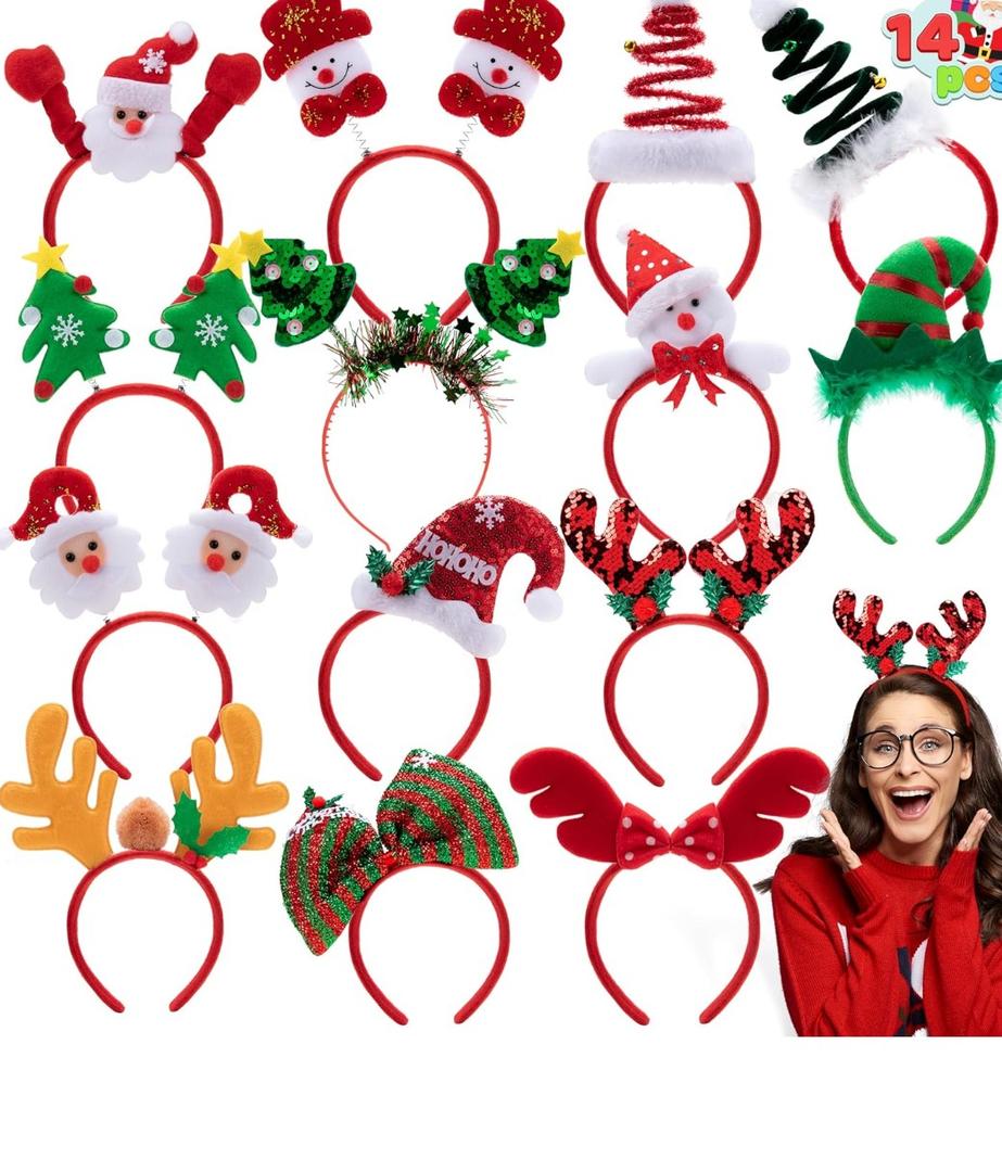 JOYIN 12 PCS Christmas Headbands with Different Designs Party Holiday Headbands for Kids Women Men Christmas Holiday Parties Favors (ONE Size FIT ALL)