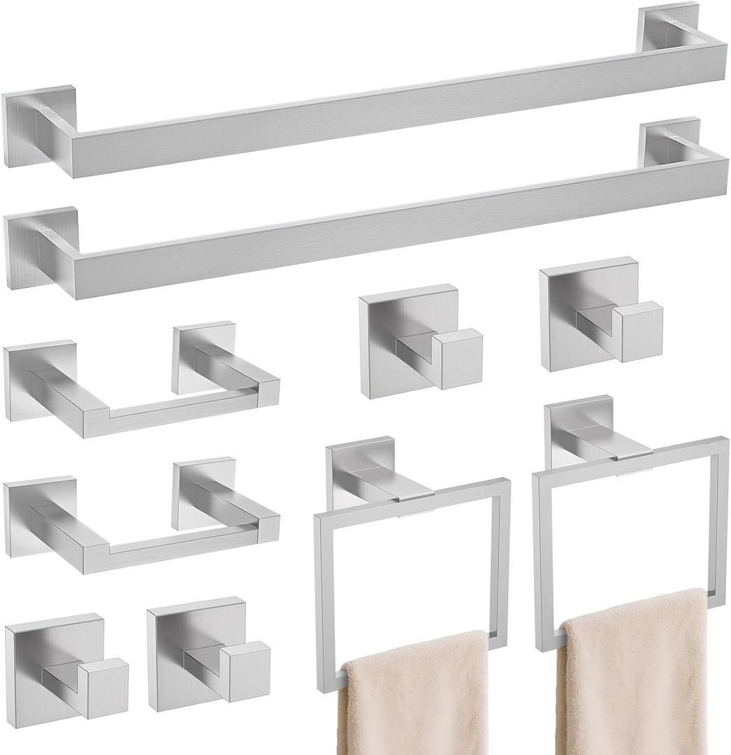 TURS 10-Piece Bathroom Hardware Accessories Set Brushed Nickel Towel Bar Holder Set SUS304 Stainless Steel Towel Racks for Bathroom Wall Mounted, 23.6-Inch