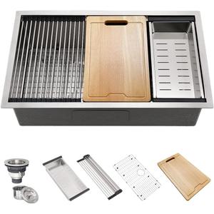 Stainless Steel Kitchen Sink Undermount-Hovheir 25x19 Undermount Kitchen Sink Workstation Sinks 16 Gauge Stainless Steel Single Bowl Deep Under Mount Sinks with Cutting Board, 25"x19"x10"