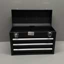 Portable Metal Tool Box, 3 Drawer Steel Tool Box with Top Storage Tray and carrying Handle, Multi-Function Tool Storage with Anti-slip Liner for Garage, Home, or Workbench (Black)