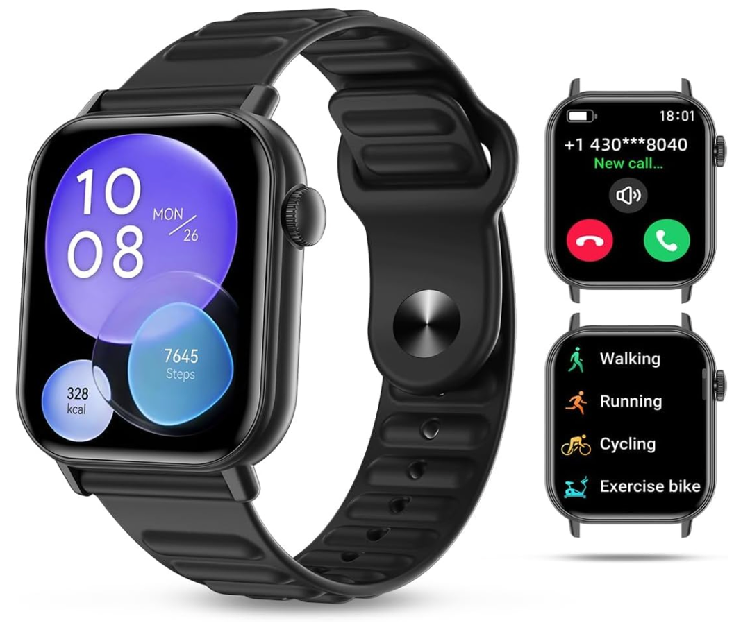 QTLLBT Smart Watch Sports Pedometer, Fitness Tracker Bluetooth Call Heart Rate Blood Oxygen Sleep Monitor,100 Sports Modes Waterproof for iOS Android Men's Women's Smart Watch (Black)