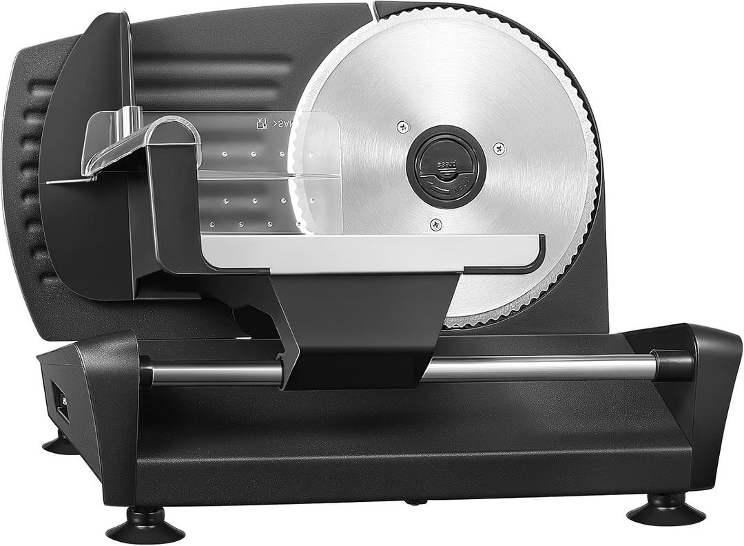 FOHERE Electric Meat Slicer 200W Deli Slicer for Home with Removable Two 7.5 Blades, 0-15mm Precision Thickness Adjustment Knob Cut Deli Food, Meat Ham Bread Fruit, Include Food Carriage, Black