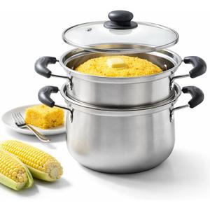 Cuscuzeira Brazilian Cuscuz Steamer Pot 2-Tier Stainless Steel Steamer for Couscous, Rice, Dumplings, and Vegetables Compact 18cm Cooker for Daily Meals, Apartments, and Small Households
