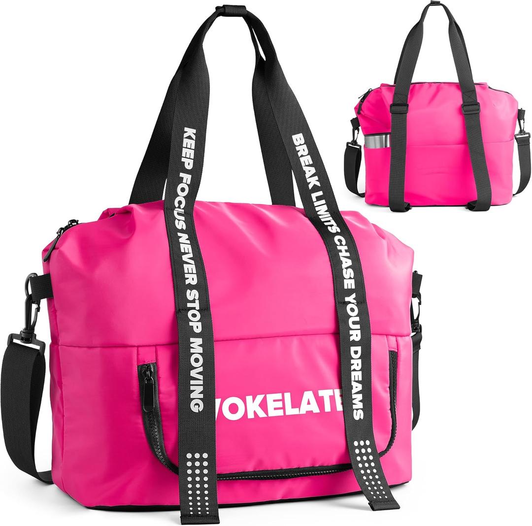 Sport Gym Bag for Women, Carry on Tote Personal Item Bag with Shoes Compartment, Travel Duffle Bag for Girl, Lightweight Overnight Luggage Bag for Travel, Airplanes, Sports - Hot Pink