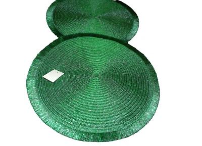 NEW 4 GREEN Metallic PLACEMATS 15" Round Holiday